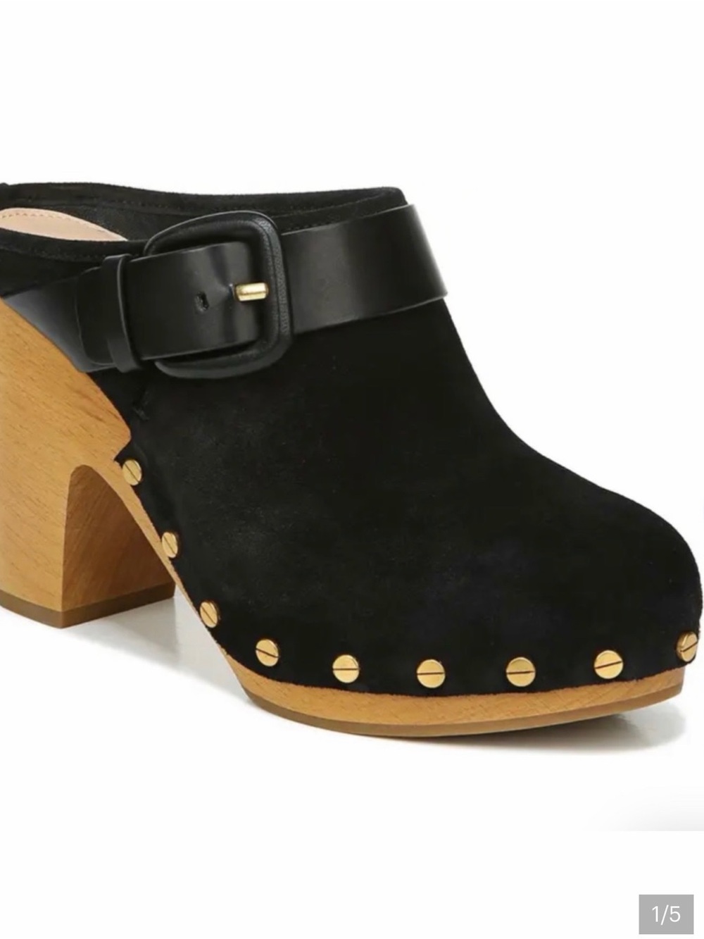 Veronica Beard Black Suede Wooden Platform Clogs Mule Stud Trim Womens Size 6.5